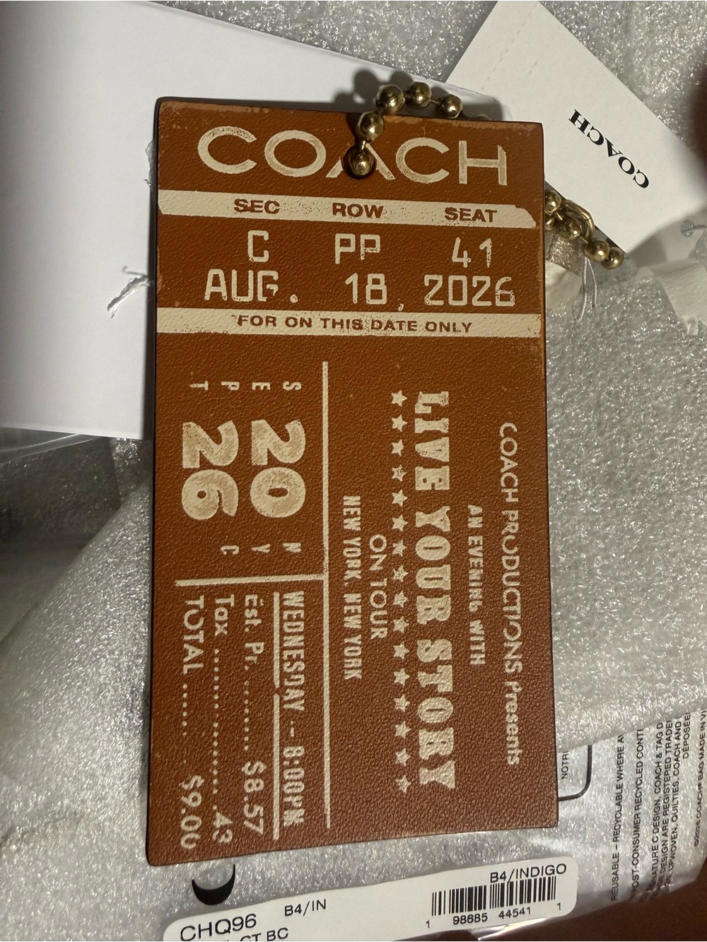 Coach Tan and Cream Ticket-Style Leather Luggage Tag